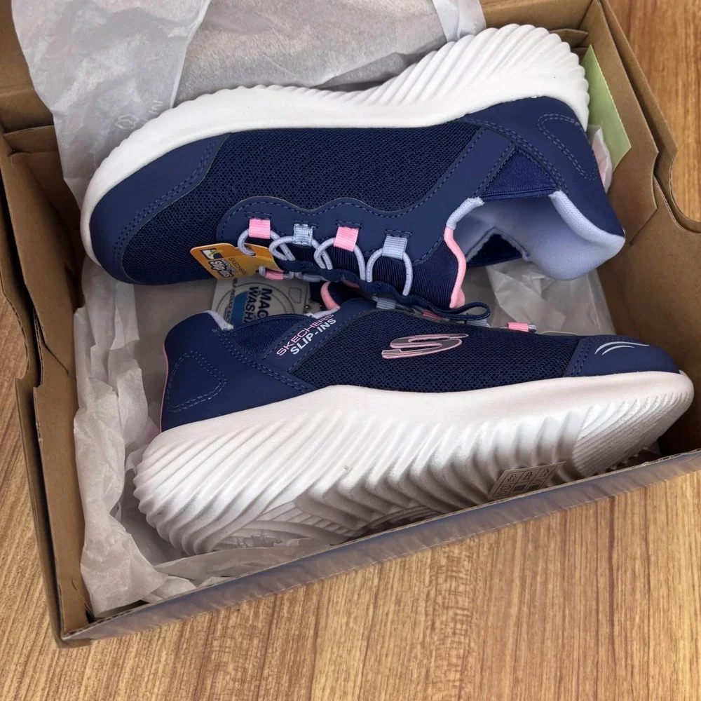 Skechers Hands Free Slip-ins Kids 13 Navy Bounder Simple Cute Sneakers NEW